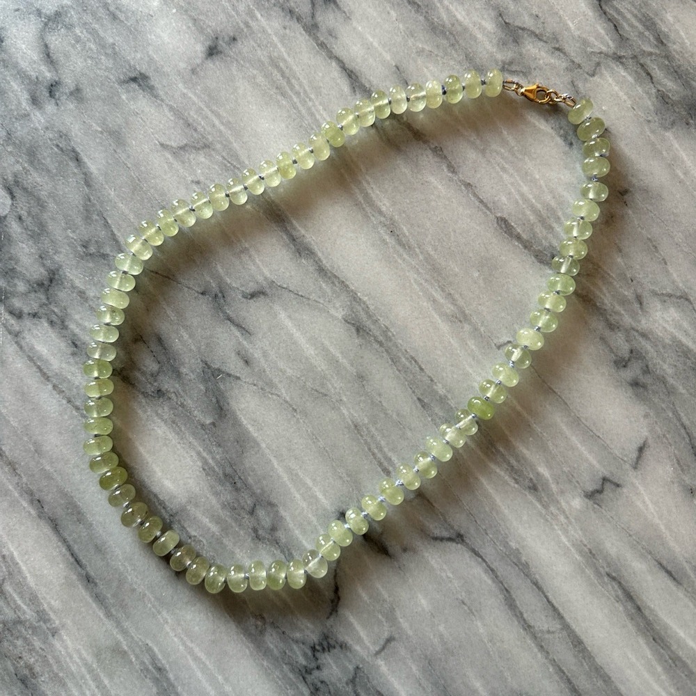 Green Dyed Jade Silk Hand Knotted Rondelle Necklace Gemstone 14k Gold Fill Clasp - Picture 2 of 5